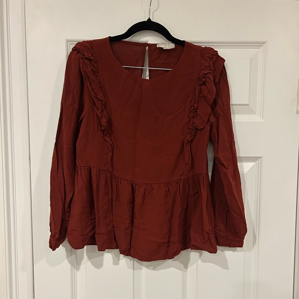LOFT Outlet Rust Ruffle Blouse